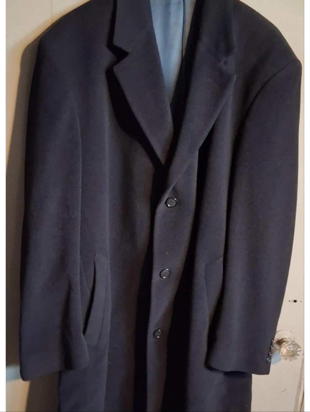 Men's Jos A Bank Classic Black Overcoat - Elegant Long Coat 44l